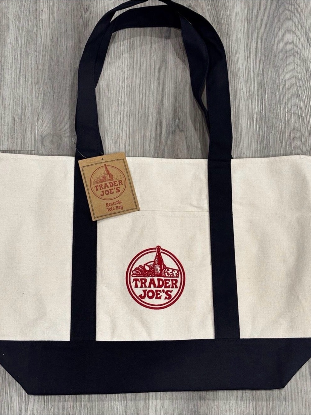 Canvas Tote in Natural with Navy Trim and Red Logo